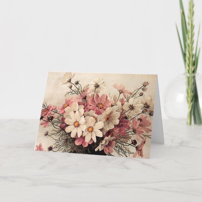 Cartão Buquê do cosmos do vintage (Frente)