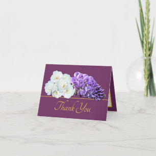 Cartão Buquê Dourado de Flor de Rosa Roxo Obrigado