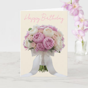 Cartão Buquê Elegante de Peônias com Texto Personalizado