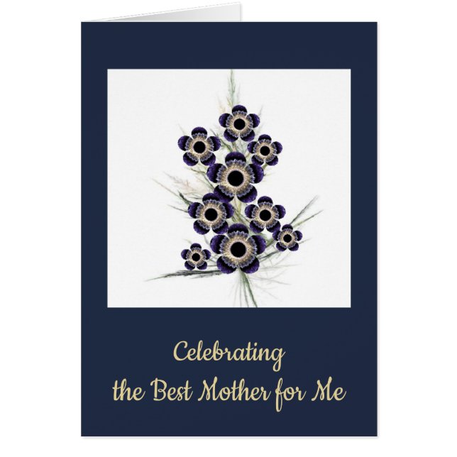 Cartão Buquê Floral de Arte Fractal Azul e Dourada (Frente)