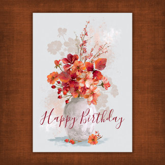 Cartão Buquê Floral de Outono Feliz Aniversário
