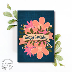Cartão Buquê Floral Moderno com Faixa de Aniversário
