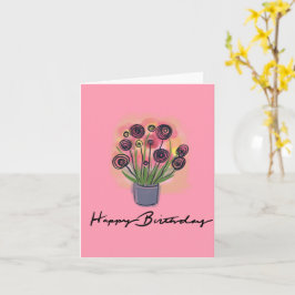 Cartão Buquê Floral Rosa Buquê de Aniversário Em Branco P