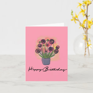 Cartão Buquê Floral Rosa Buquê de Aniversário Em Branco P