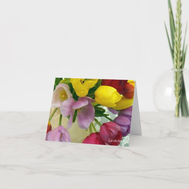 Cartão "Buquê pintado das tulipas " (Frente)