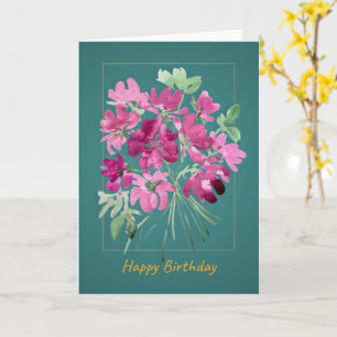 Cartão Buquê Rosa Boho   Aniversário Floral Aquarela