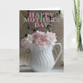 Cartão Buquê rosa e Dia de as mães de rendas