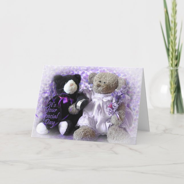 Cartão Buquê Wedding personalizado do urso - roxo (Frente)