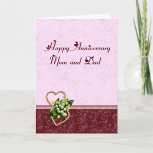 Cartão Burgundy and Pink Anniversary Mom and Dad