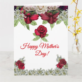 Cartão Burgundy Blush Roses Greenery Mother's Day 