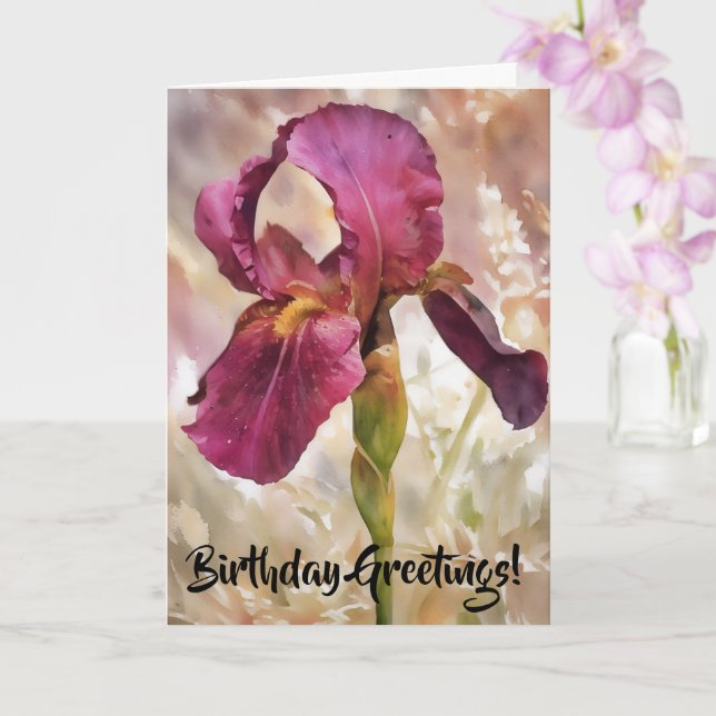 Cartão Burgundy bonito, Pink Iris Flower Art Aniversário (Orquídea)