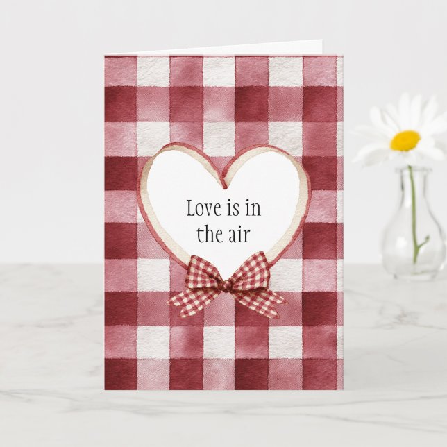 Cartão Burgundy Red White Heart Ribbon Valentine's Day (Planta pequena)