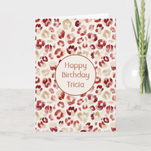 Cartão Burgundy Vermelho Creme Leopard Dia de Aniversário