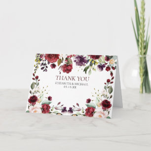 Cartão Burgundy Watercolor Foto Floral Obrigado Casamento
