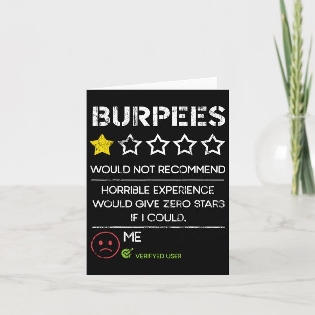 Cartão Burpees Não Recomendam Estrelas Zero Engraçadas Gy (Frente)
