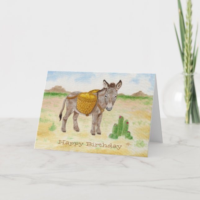 Cartão Burro com o notecard do aniversário da cesta (Frente)