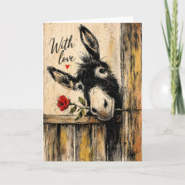 Cartão Burro Com Rosa Amor Rústico