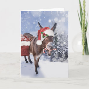 Cartão Burro de Natal com chapéu vermelho engraçado