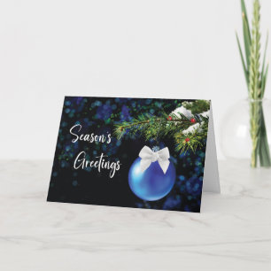 Cartão Business Seasons Saudações Natal Ornamento Azul