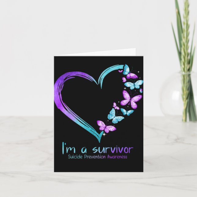 Cartão Butterfly Heart Im A Survivor Suicide Prevention  (Frente)