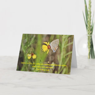 Cartão Butterfly Wildflower Scripture Card Matthew 11:28