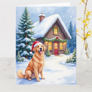 Cartão Cabana Rústica Retriever Dourado Chapéu de Papai N