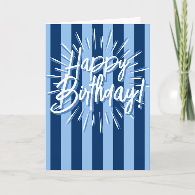 Cartão Cabana strips "Happy Birthday" em azul (Frente)