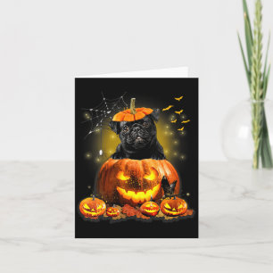 Cartão Cabeça de Cachorro Pug Preto Feminino Abóbora de H