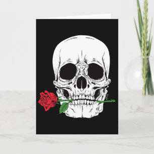 Cartão Cabeça de Caveira Face Rosa Vermelha Rock N Roll L