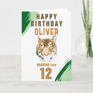 Cartão Cabeça de Tigre Selvagem Aquarela Aniversário