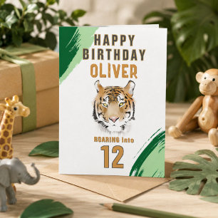 Cartão Cabeça de Tigre Selvagem Aquarela Aniversário