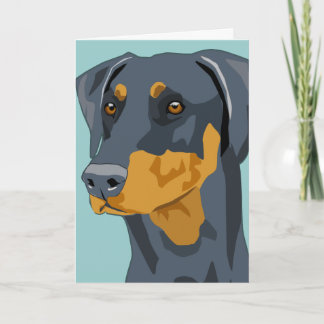 Cartão Cabeça do Doberman, azul, Uncropped