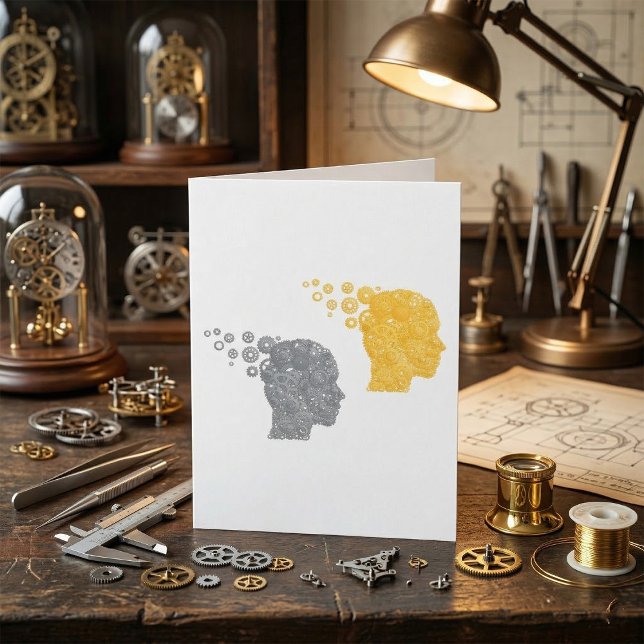 Cartão Cabeças de Engrenagens de Poder Cerebral Steampunk (Criador carregado)
