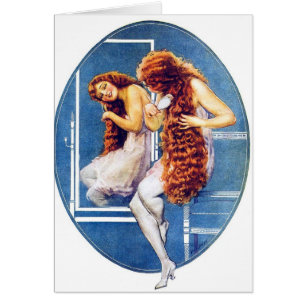 Cartão Cabelo retro do vermelho da ilustração do