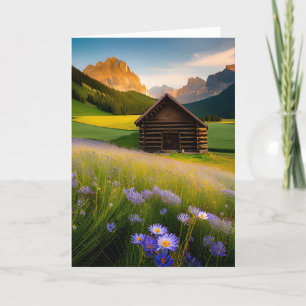 Cartão Cabina De Montanha Com Flores Selvagens Para Anive