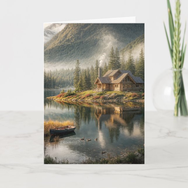 Cartão Cabina Do Lago Montanha Para Dia de os pais (Frente)