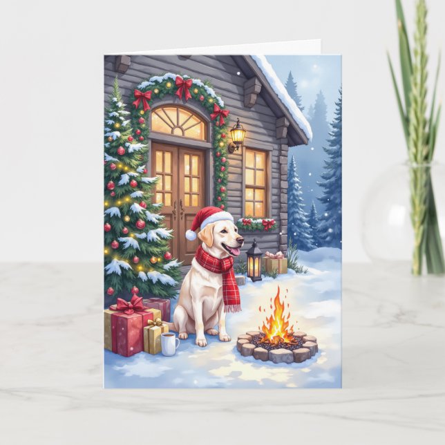 Cartão Cabine de Natal Aconchegante Labrador Retriever Fé (Frente)