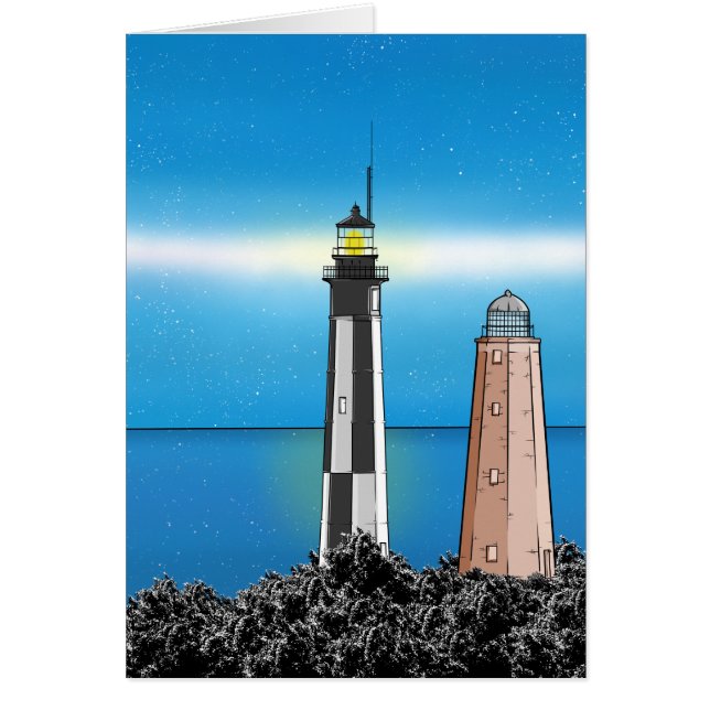 Cartão Cabo Henry Lighthouds à noite (Frente)