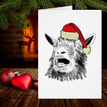 Cartão Cabra de gritos de Natal<br><div class="desc">Marque a temporada de natal com esta cabra engraçada gritando vestindo um chapéu de Papai Noel. Um cartão de feriado de humor de fazenda de cabra e gata, engraçado e engraçado, para agradar a seus amigos e familiares que são cabras e amantes de os animais. Desenho branco e preto de...</div>