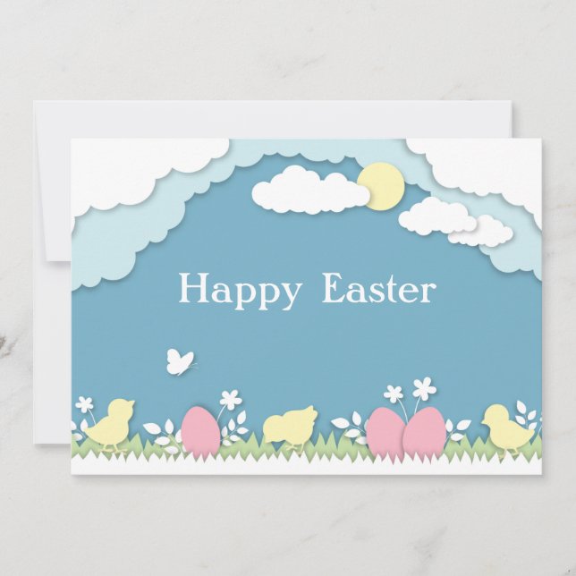 Cartão Caça aos ovos de Páscoa, recorte de papel de prima (Frente)