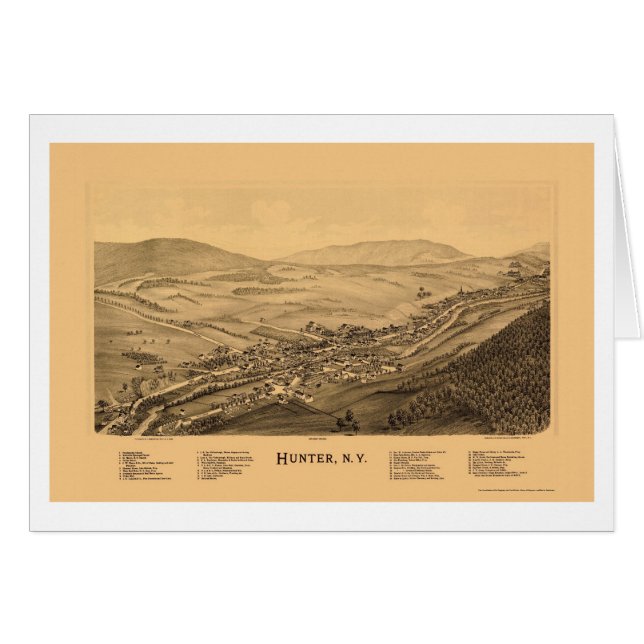 Cartão Caçador, mapa panorâmico de NY - 1890 (Frente Horizontal)
