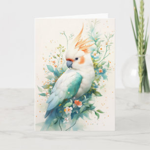 Cartão Cacatua Majestosa em um Abraço Floral