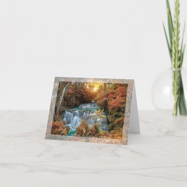 Cartão Cachoeira de outono com texto personalizado (Frente)