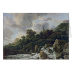 Cartão Cachoeira perto de uma vila, c.1665-70
