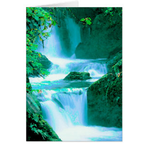 Cartão Cachoeira sereno no azul e no verde