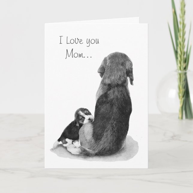 Cartão cachorrinho beagle fofo acariciando a mamãe (Frente)