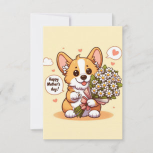 Cartão Cachorrinho de Desenho Animado Fofo com Margaridas