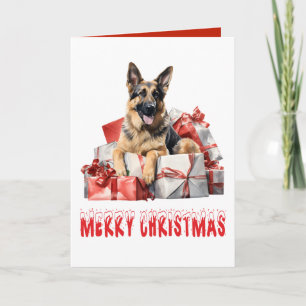 Cartão Cachorrinho Fofo Pastor Alemão Feliz Natal