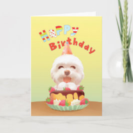 Cartão Cachorrinho Sorriso: Bichon de Aniversário e Arte 