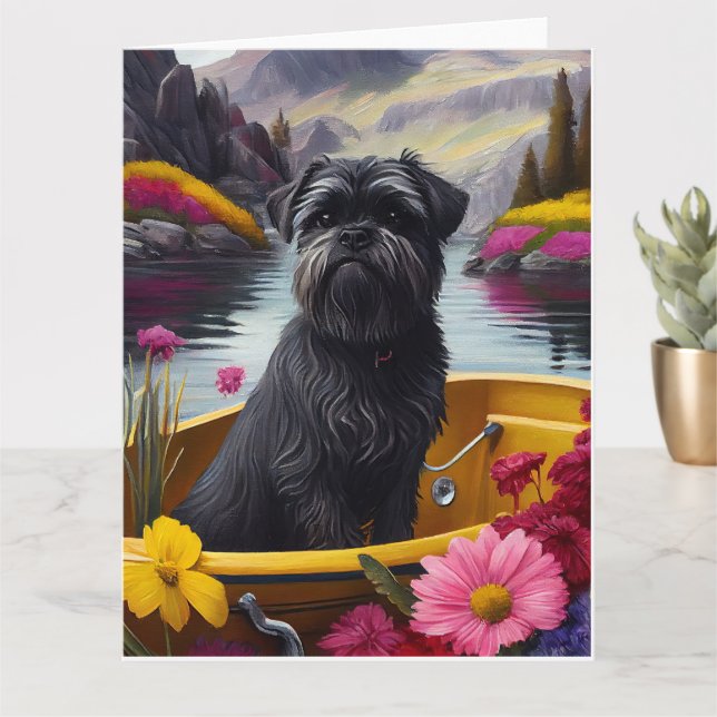 Cartão Cachorro Affenpinscher sobre um remo: Uma aventura (Planta pequena)